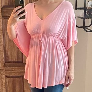 Women’s pink blouse with empire waist tie string. wide sleeves. Barely worn EUC